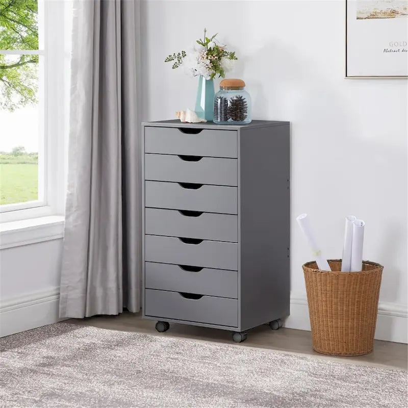 Classeurs de bureau, Classeurs en bois pour bureau à domicile, Classeur latéral, Classeur à tiroirs mobile - Gris