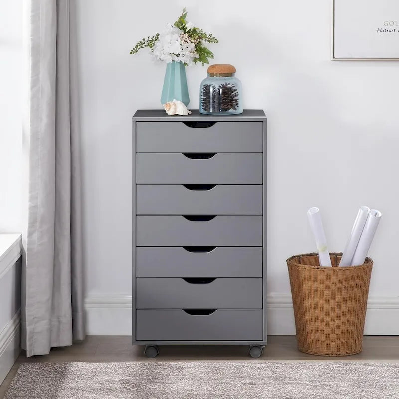 Classeurs de bureau, Classeurs en bois pour bureau à domicile, Classeur latéral, Classeur à tiroirs mobile - Gris