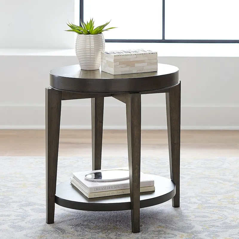 Table d'appoint ovale en pierre couleur expresso