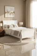 Vele Twin Size Bed with Panel Headboard, Sleigh Design, White Wood Finish