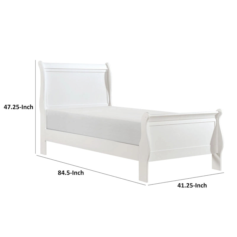 Lit jumeau avec tête de lit à panneaux, design luge, finition bois blanc