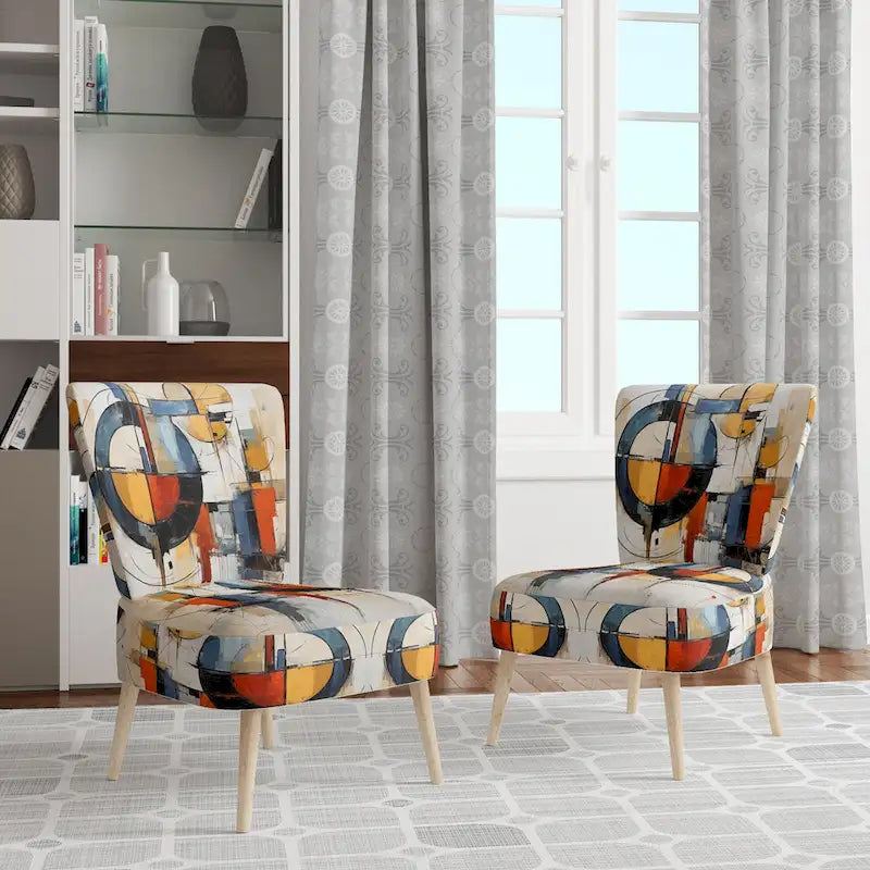 Chaise d'appoint rembourrée mi-siècle et fauteuil moderne mi-siècle, fusion abstraite mi-siècle colorée