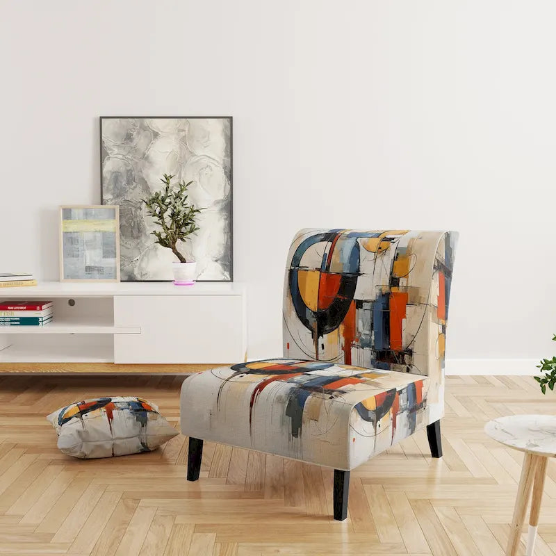 Chaise d'appoint rembourrée mi-siècle et fauteuil moderne mi-siècle, fusion abstraite mi-siècle colorée