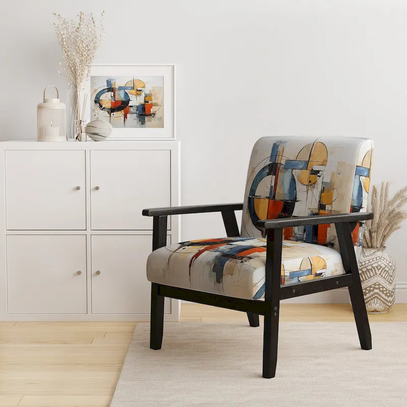 Chaise d'appoint rembourrée mi-siècle et fauteuil moderne mi-siècle, fusion abstraite mi-siècle colorée
