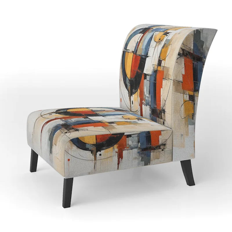 Chaise d'appoint rembourrée mi-siècle et fauteuil moderne mi-siècle, fusion abstraite mi-siècle colorée