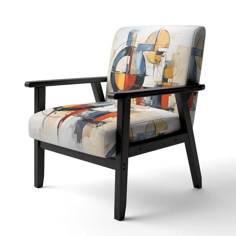Chaise d'appoint rembourrée mi-siècle et fauteuil moderne mi-siècle, fusion abstraite mi-siècle colorée
