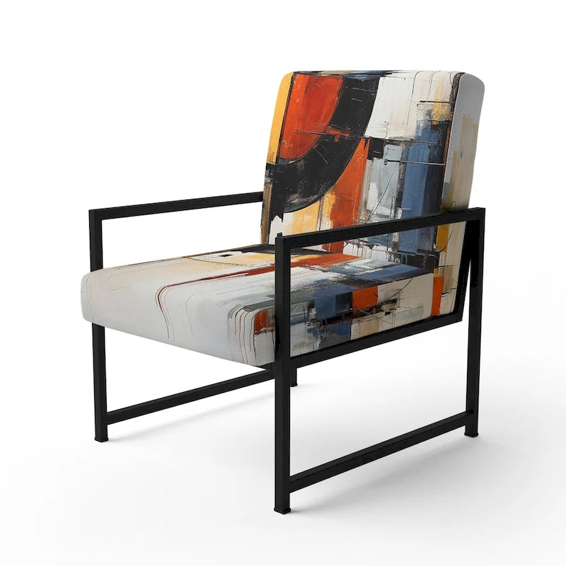 Chaise d'appoint rembourrée mi-siècle et fauteuil moderne mi-siècle, fusion abstraite mi-siècle colorée
