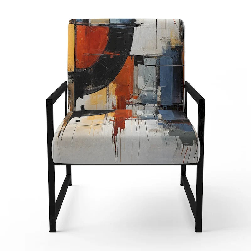 Chaise d'appoint rembourrée mi-siècle et fauteuil moderne mi-siècle, fusion abstraite mi-siècle colorée