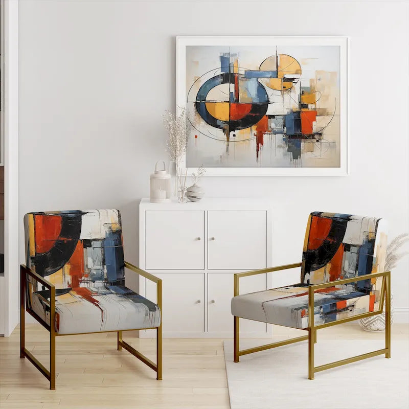 Chaise d'appoint rembourrée mi-siècle et fauteuil moderne mi-siècle, fusion abstraite mi-siècle colorée