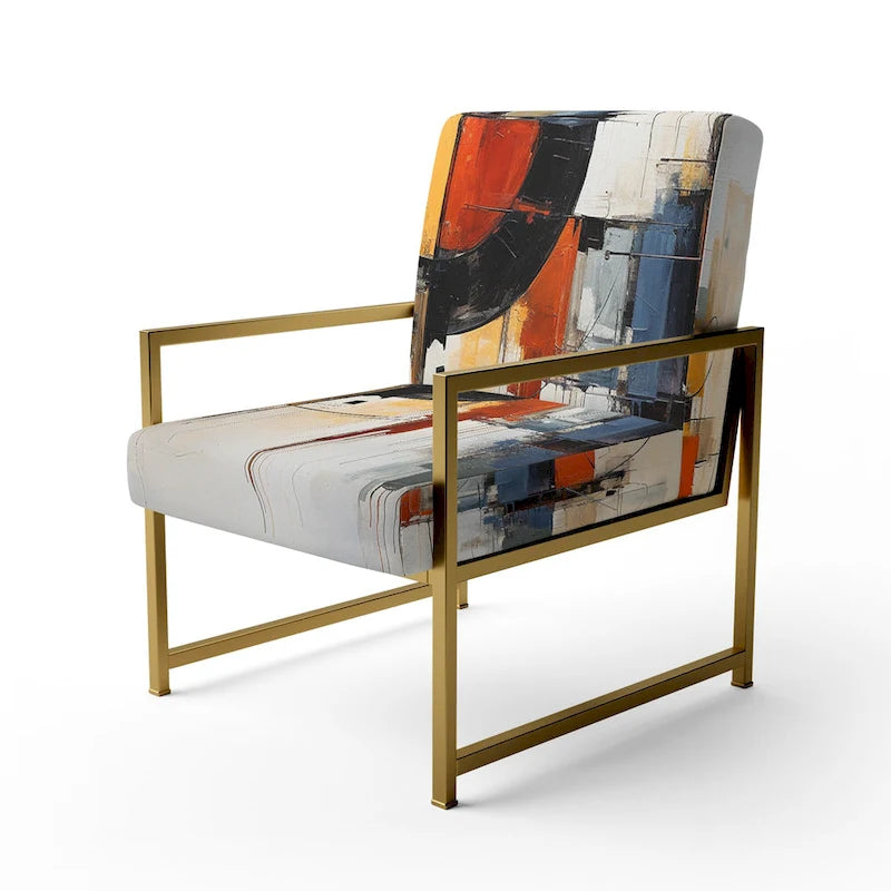 Chaise d'appoint rembourrée mi-siècle et fauteuil moderne mi-siècle, fusion abstraite mi-siècle colorée