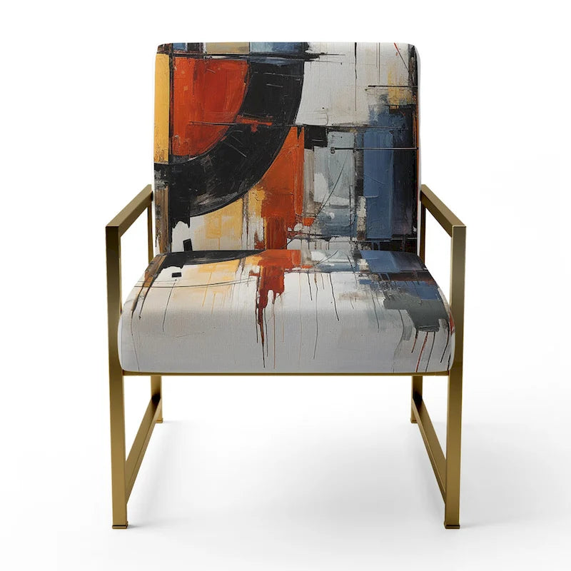Chaise d'appoint rembourrée mi-siècle et fauteuil moderne mi-siècle, fusion abstraite mi-siècle colorée