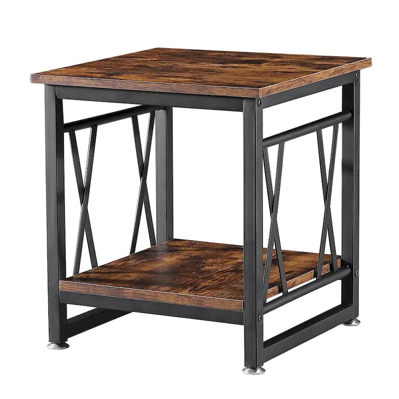 Table d'appoint industrielle en bois avec étagère de rangement