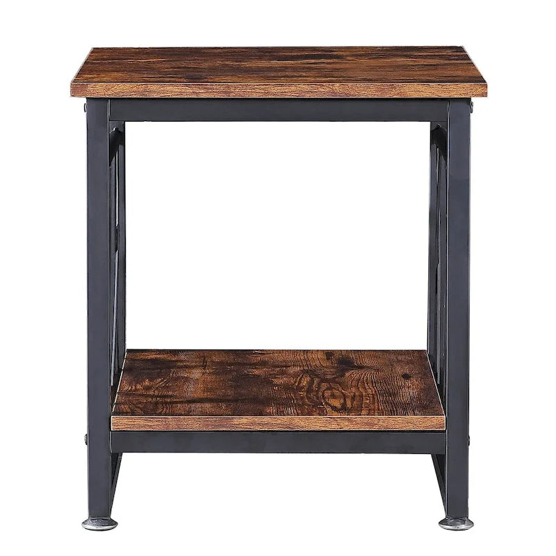Table d'appoint industrielle en bois avec étagère de rangement