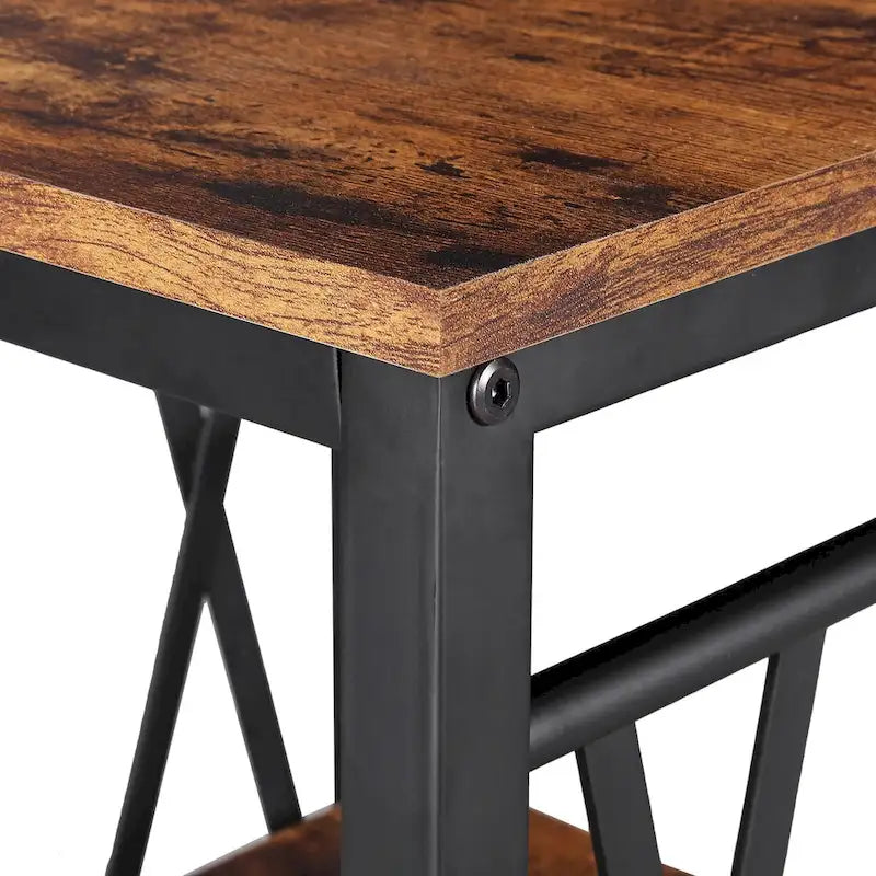 Table d'appoint industrielle en bois avec étagère de rangement
