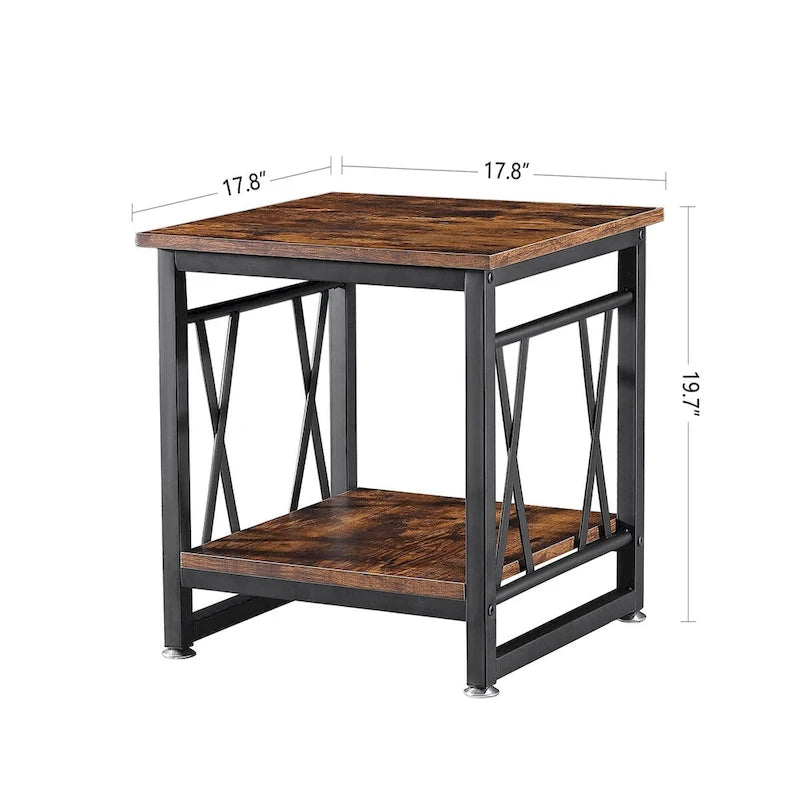 Table d'appoint industrielle en bois avec étagère de rangement