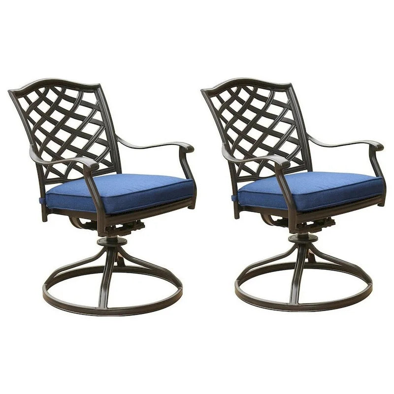 Chaise de salle à manger moderne pivotante de 25 pouces avec coussin pour patio, lot de 2, bleue