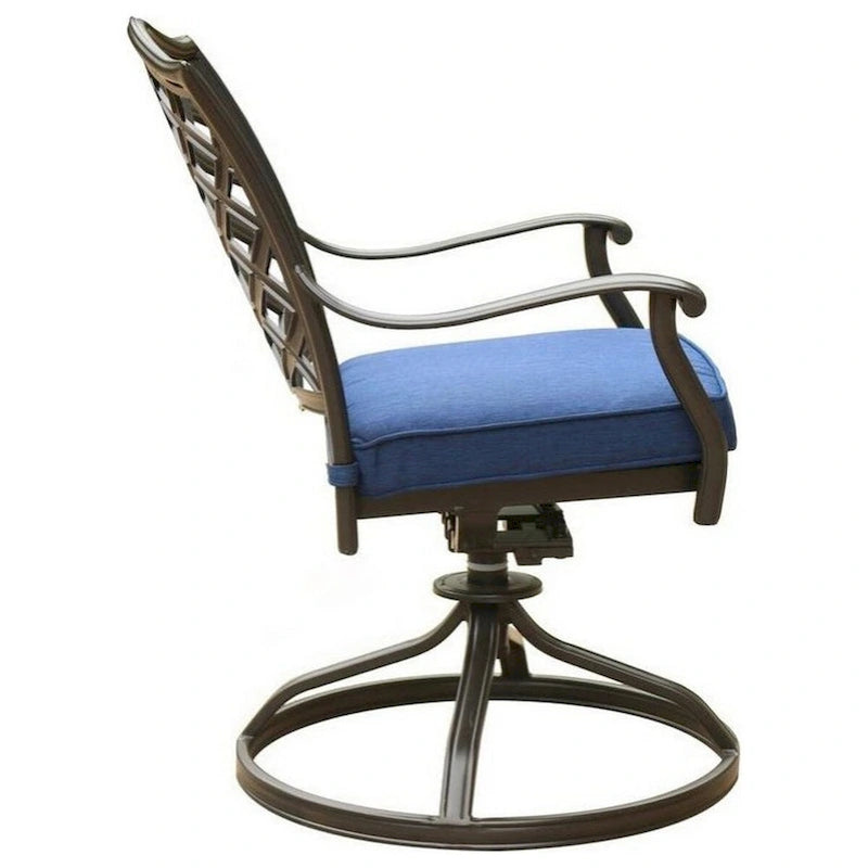 Chaise de salle à manger moderne pivotante de 25 pouces avec coussin pour patio, lot de 2, bleue