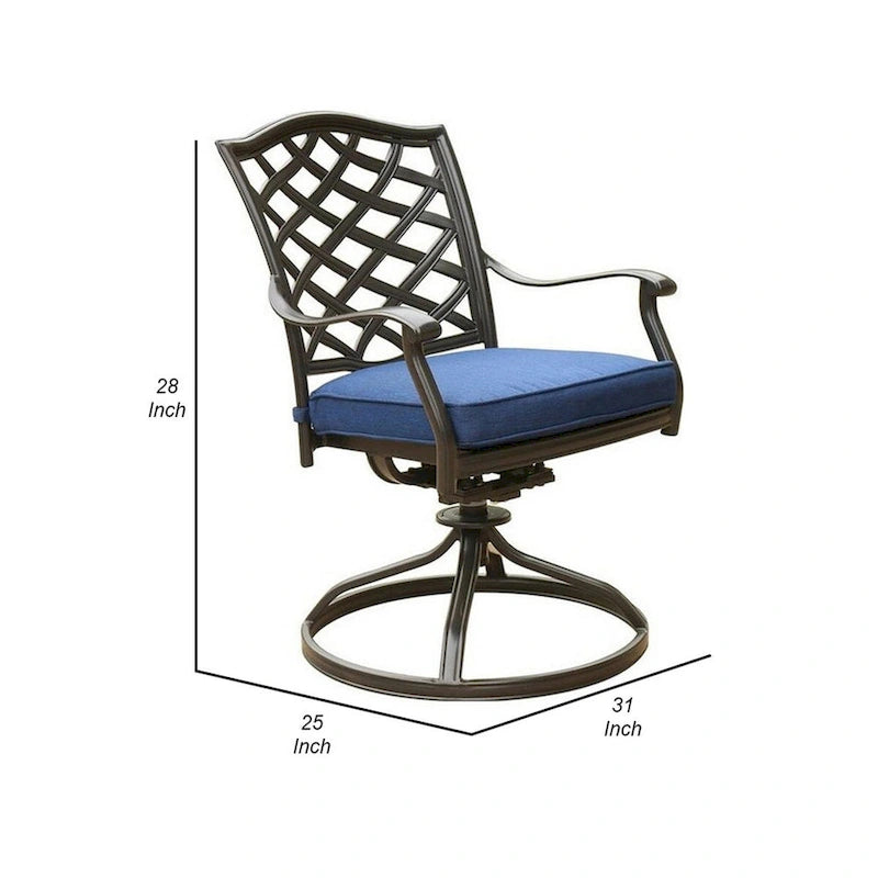 Chaise de salle à manger moderne pivotante de 25 pouces avec coussin pour patio, lot de 2, bleue