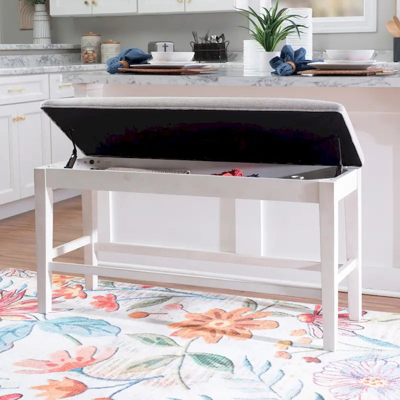 Banc de salle à manger blanc capitonné avec rangement
