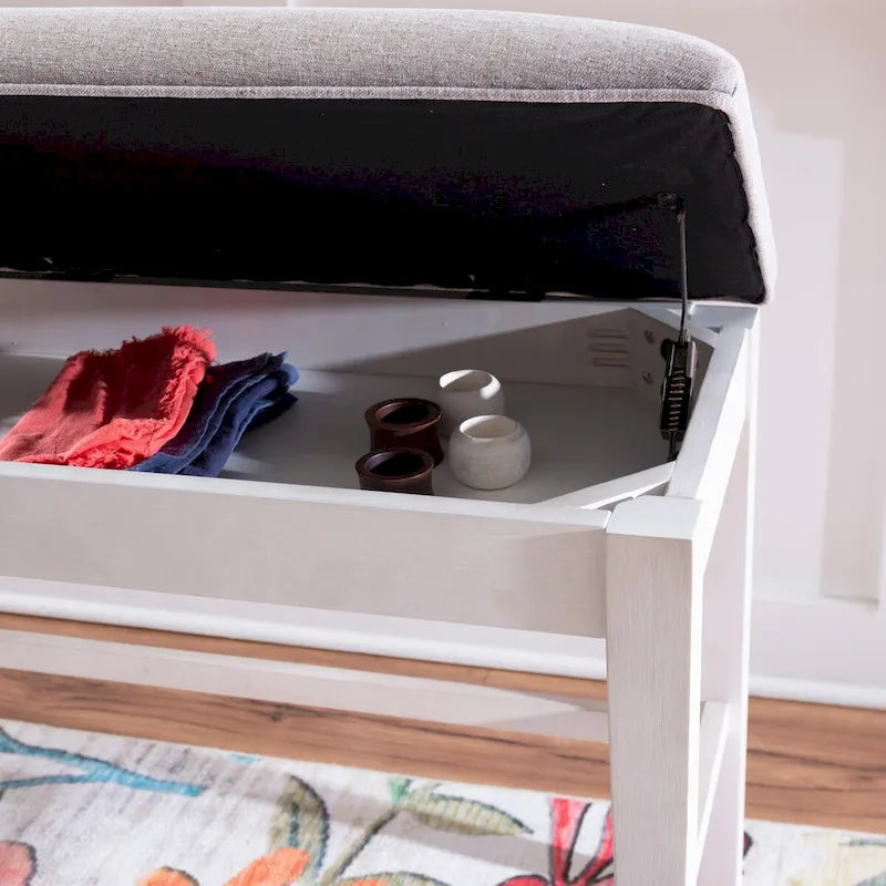 Banc de salle à manger blanc capitonné avec rangement