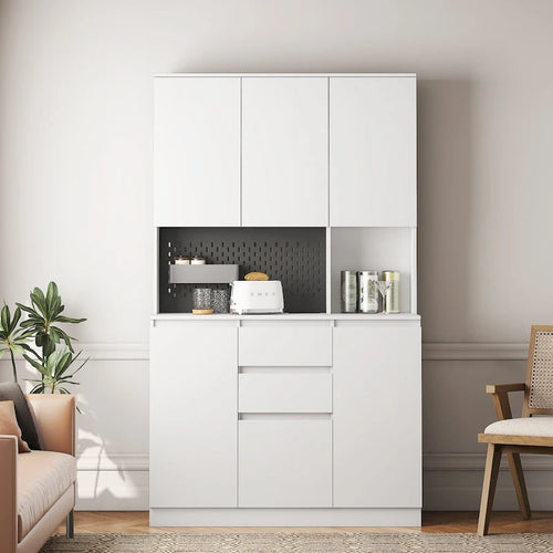 74Kitchen Pantry Cabinet with Charging Station,Freestanding Buffet Cupboards Sideboard with Drawer,with Microwave Stand