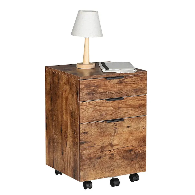 Meuble de classement à roulettes en bois à 3 tiroirs avec roues verrouillables pour format A4 ou Lettre