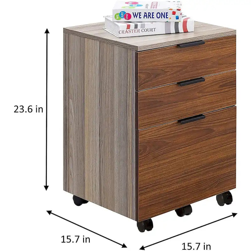 Meuble de classement à roulettes en bois à 3 tiroirs avec roues verrouillables pour format A4 ou Lettre