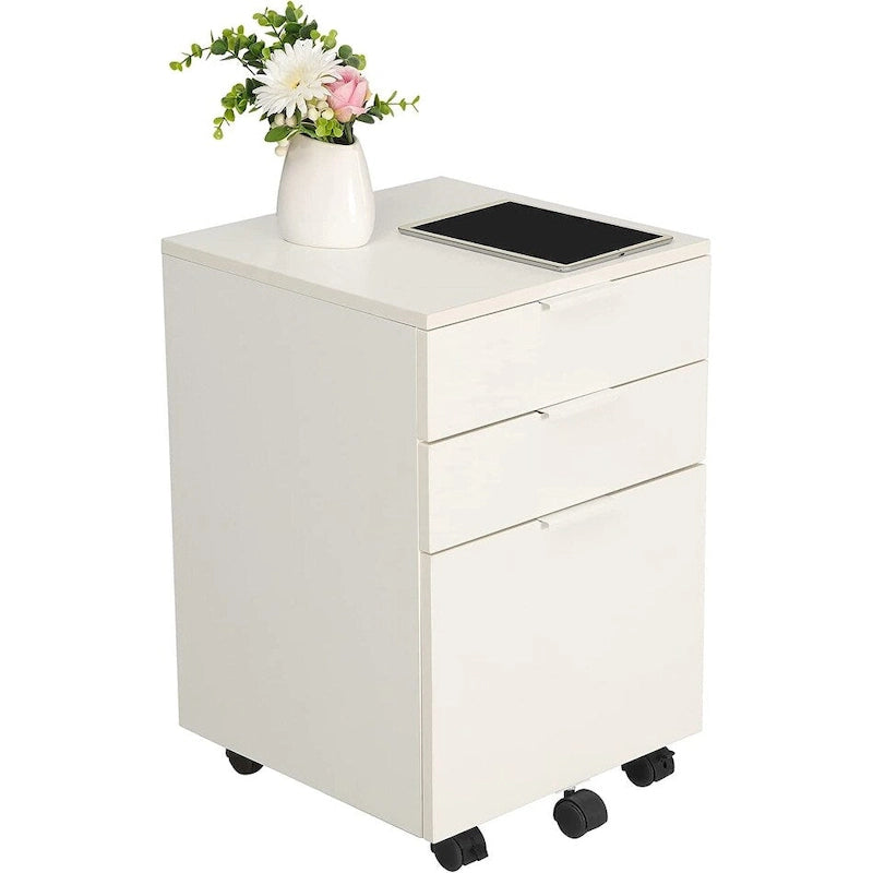 Meuble de classement à roulettes en bois à 3 tiroirs avec roues verrouillables pour format A4 ou Lettre