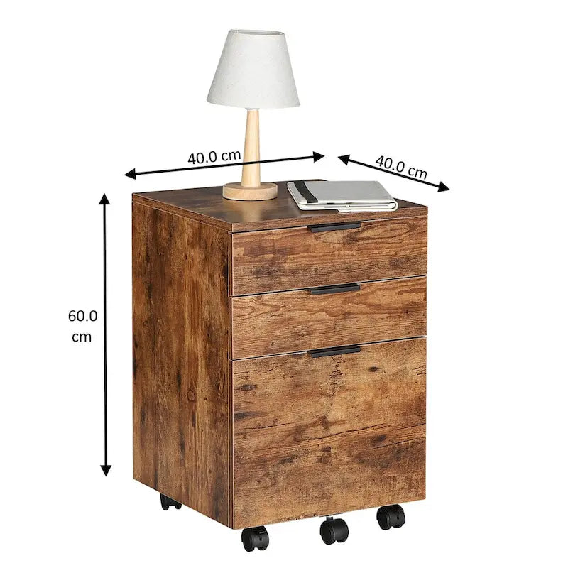 Meuble de classement à roulettes en bois à 3 tiroirs avec roues verrouillables pour format A4 ou Lettre