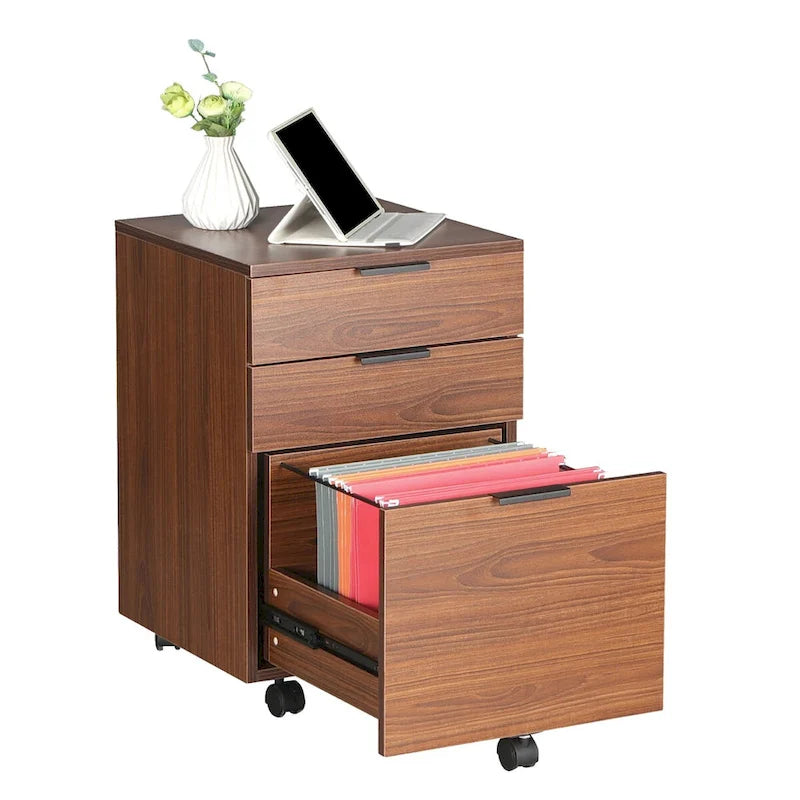 Meuble de classement à roulettes en bois à 3 tiroirs avec roues verrouillables pour format A4 ou Lettre